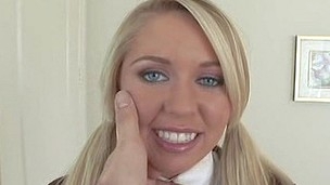 Blonde, grey eyed schoolgirl fucking down her uniform