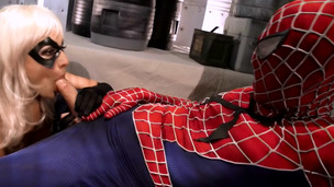 Lexi takes on spiderman and his schlong and cums webs on her