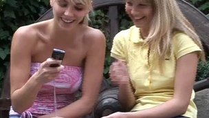 Blondes with perfect titties have gorgeous lesbo sex outdoors