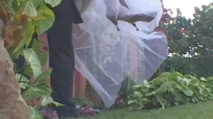 Outdoor arsehole fucking with putrefacient shemale bride and her horny copse